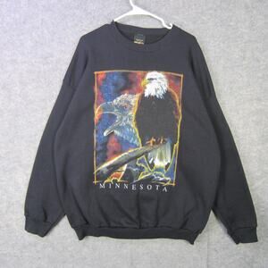 Vintage Minnesota Sweatshirt Mens 2XL Black Bald Eagle Crewneck Made USA 90s